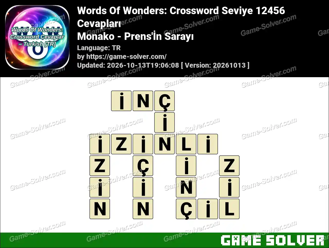 Words Of Wonders: Crossword Seviye 12456 Cevapları – Monako – Prens’İn Sarayı